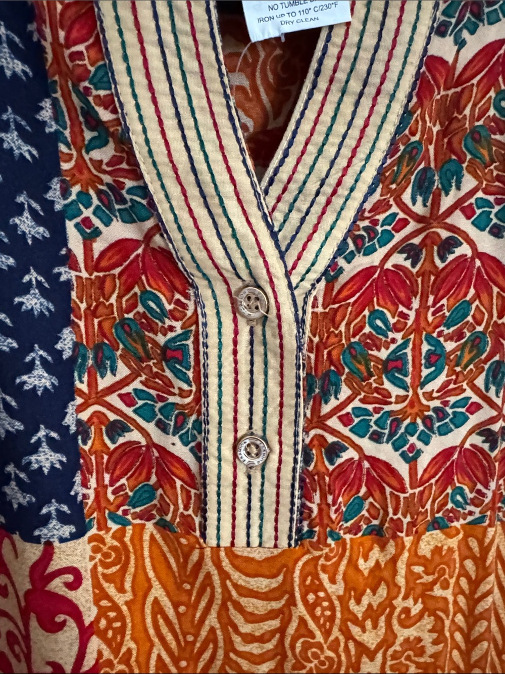 Jasmine Multicolor Patchwork Maxi Dress - Navy, Orange, Green, Cream, Red - Picture 4 of 10